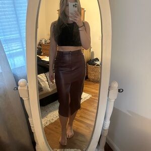 7 For All Mankind Skirt | Burgundy Vegan Leather Midi Skirt | Small